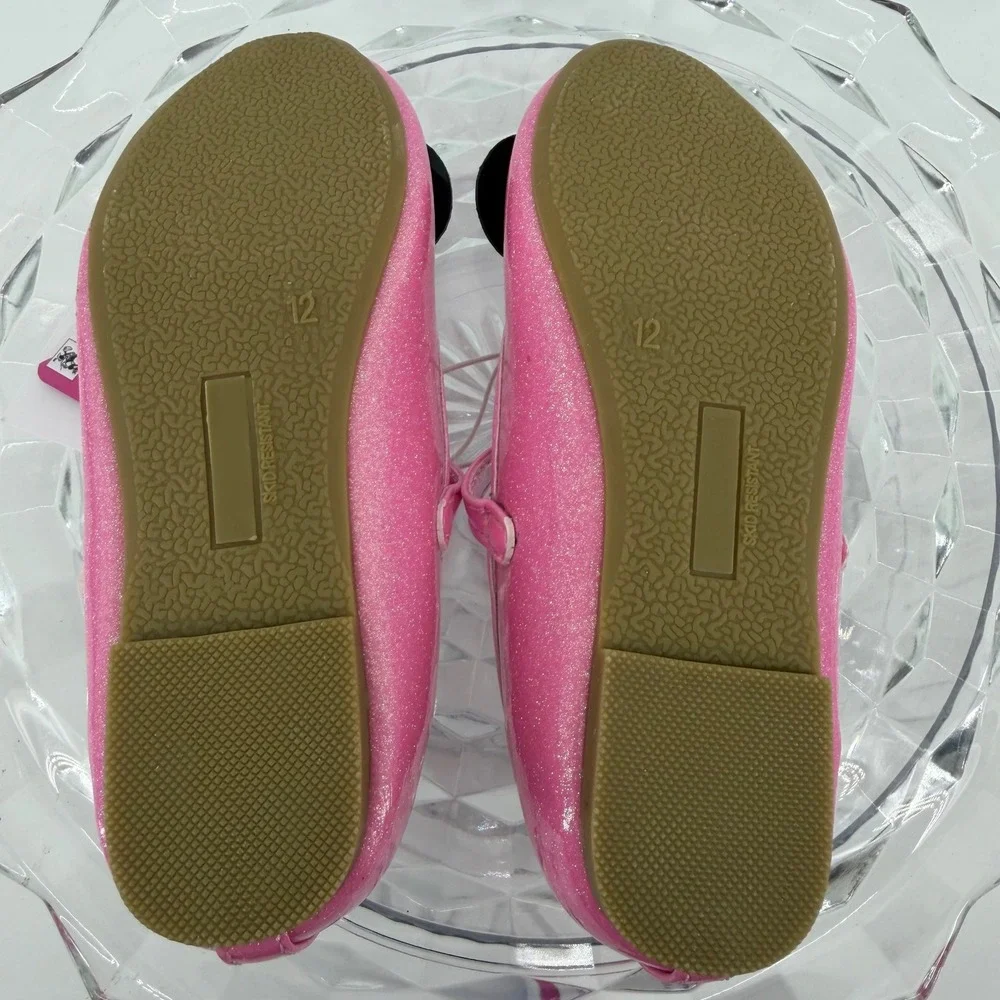 Disney Minnie Mouse Pink Glitter Ballet Flats Toddler Girls Size 12 New in Box